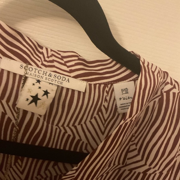 Scotch & Soda Womens Ruffled Cap Sleeve Illusion Striped Dress Red White Petite - Picture 6 of 14